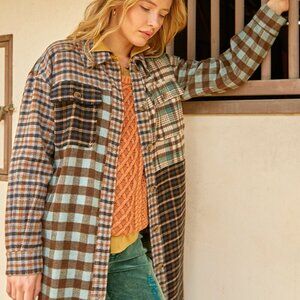 MYSTREE MIXED PLAID COLOUR BLOCK LONG SHACKET